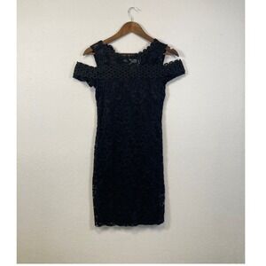 U2B Black Lace Cold Shoulder Sheath Dress Style 65855